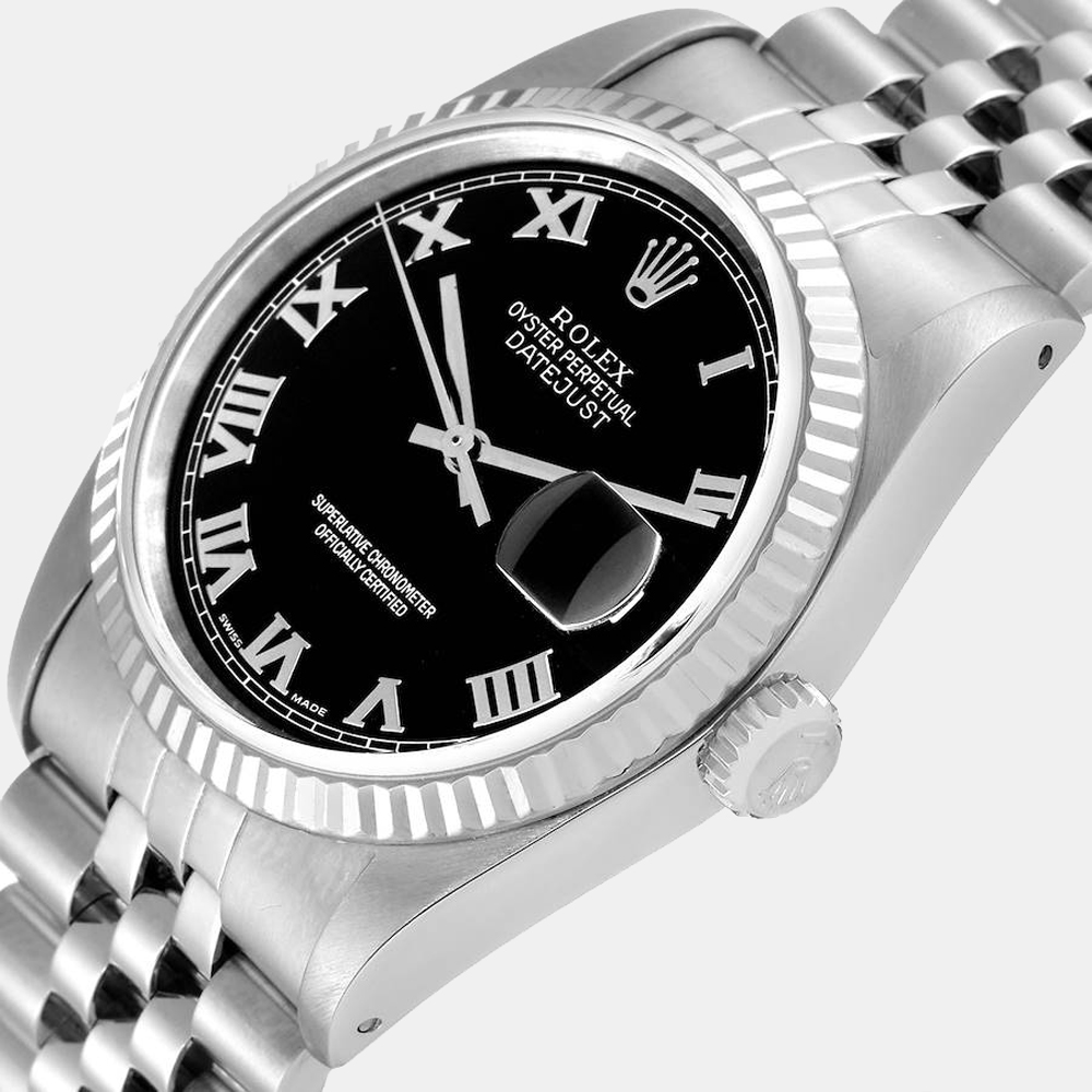 

Rolex Black 18k White Gold And Stainless Steel Datejust 16234 Automatic Men's Wristwatch 36 mm
