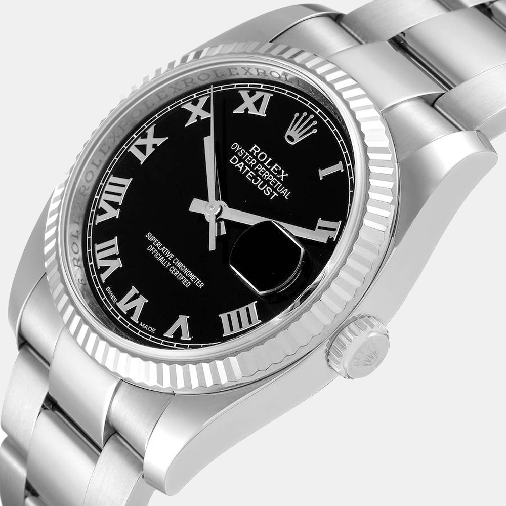 

Rolex Black 18k White Gold And Stainless Steel Datejust 116234 Automatic Men's Wristwatch 36 mm