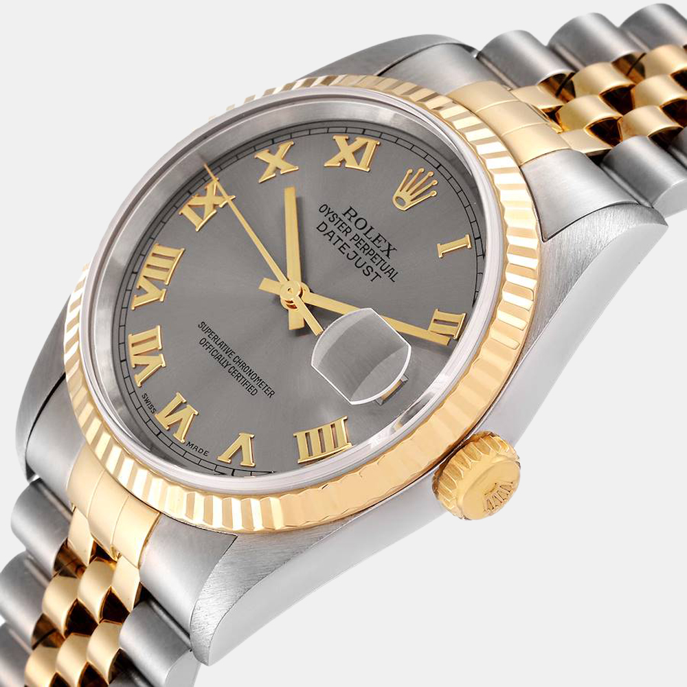 

Rolex Grey 18k Yellow Gold And Stainless Steel Datejust 16233 Automatic Men's Wristwatch 36 mm