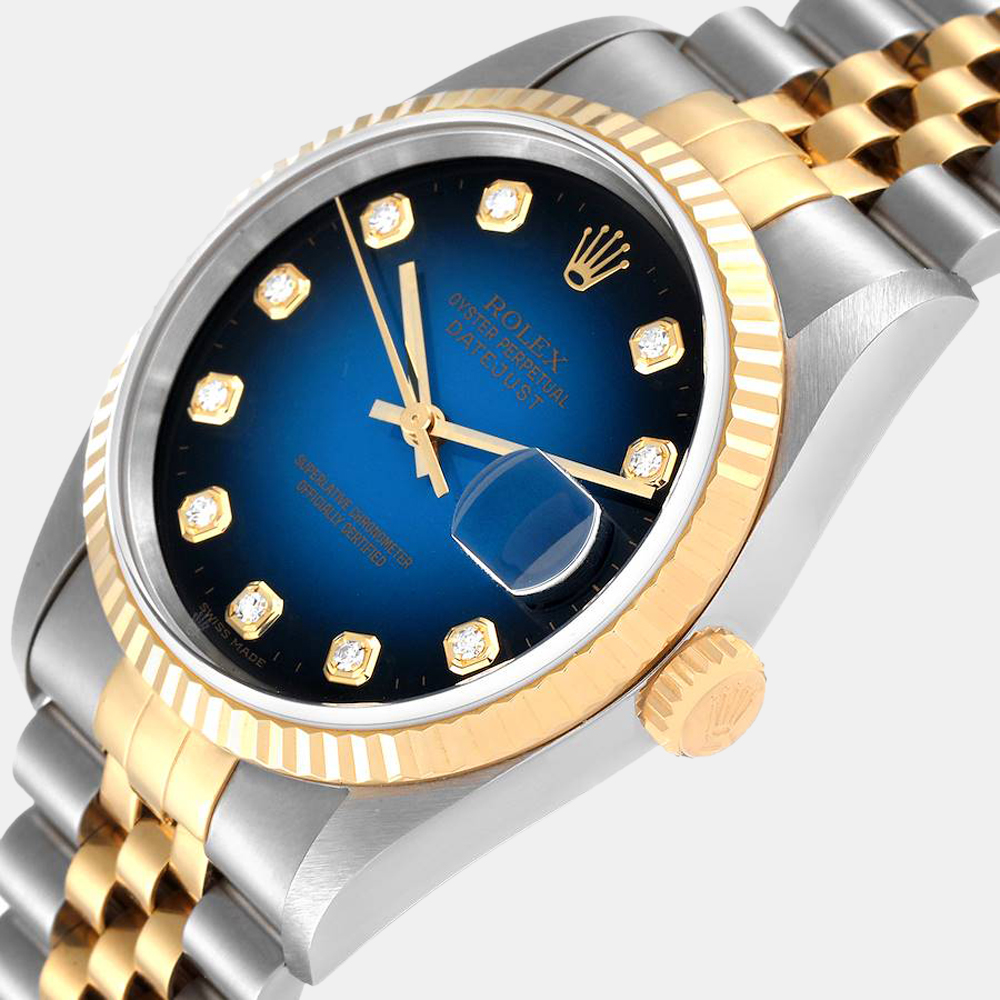 

Rolex Blue Diamonds 18K Yellow Gold And Stainless Steel Datejust 16233 Automatic Women's Wristwatch 36 mm