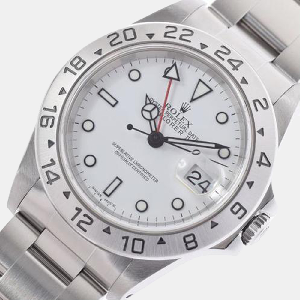 

Rolex White Stainless Steel Explorer II 16570 Automatic Men's Wristwatch 40 mm