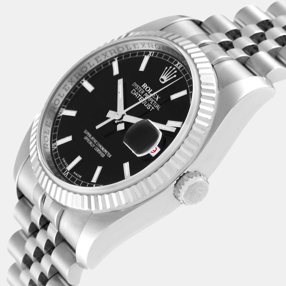 

Rolex Black Stainless Steel Datejust 116234 Automatic Men's Wristwatch 36 mm
