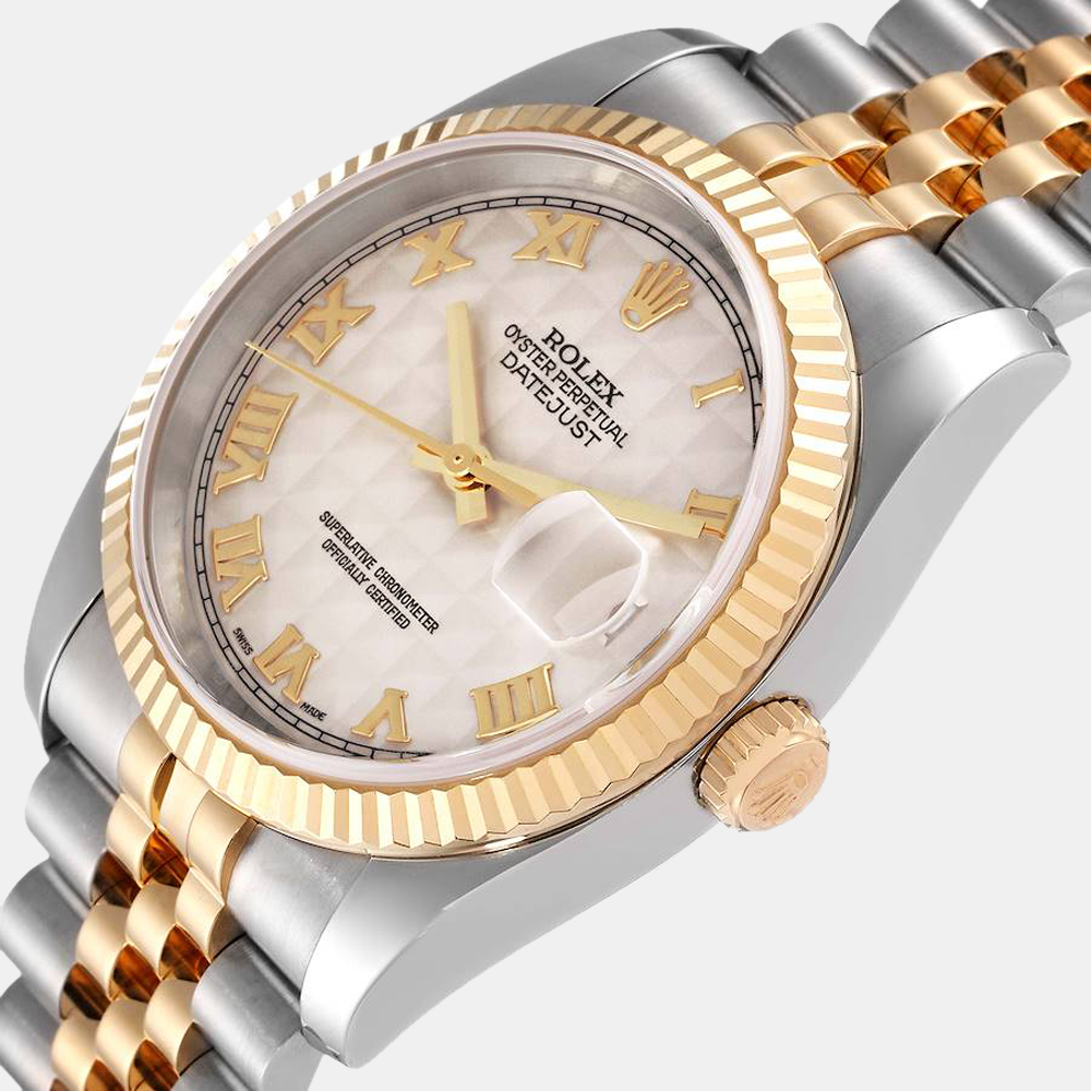 

Rolex Ivory 18k Yellow Gold And Stainless Steel Datejust 16233 Automatic Men's Wristwatch 36 mm, White