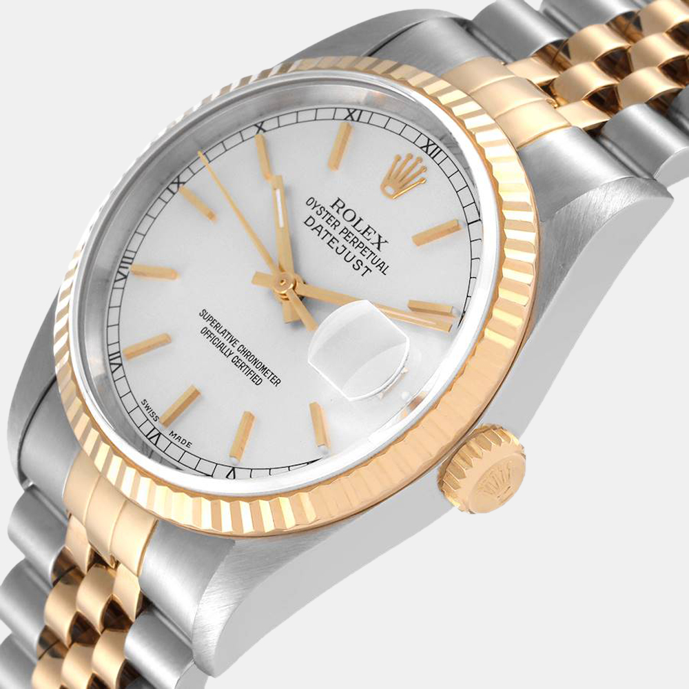 

Rolex Silver 18k Yellow Gold And Stainless Steel Datejust 16233 Automatic Men's Wristwatch 36 mm