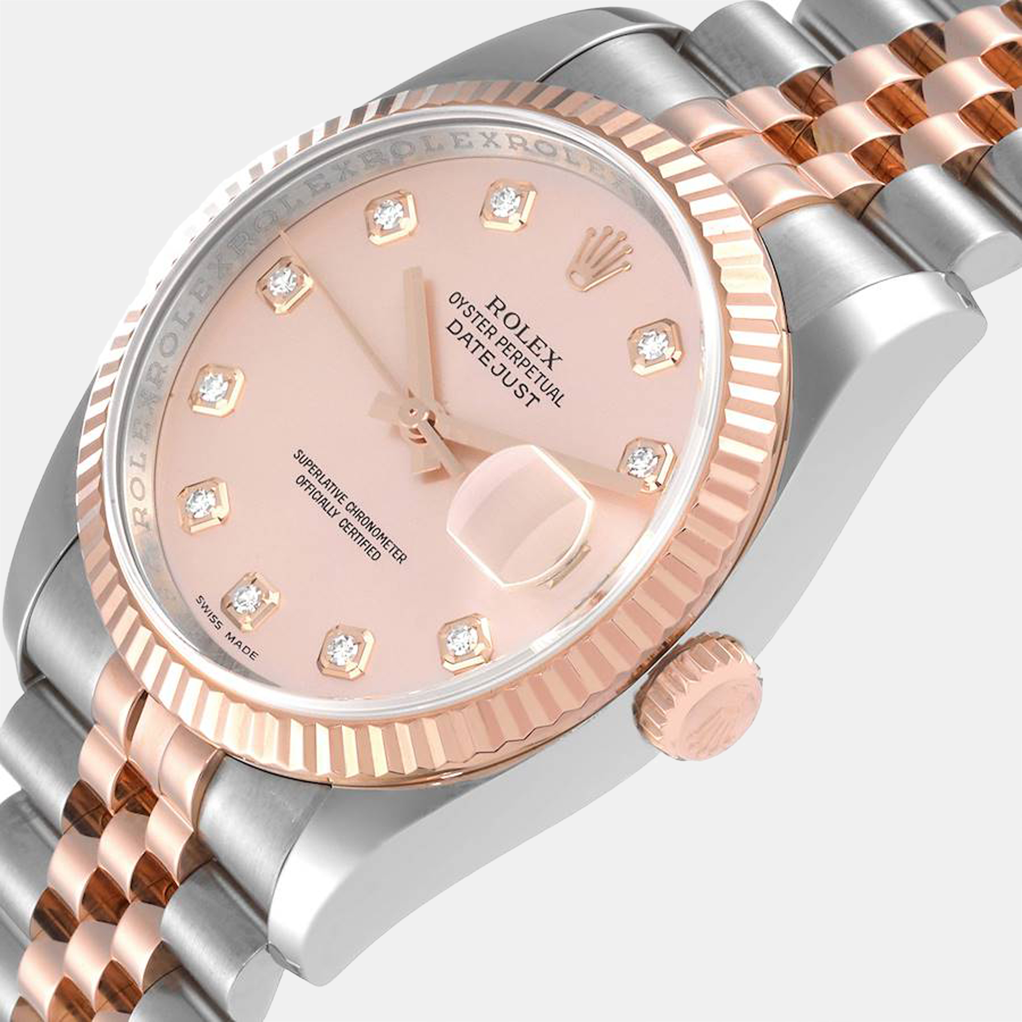 

Rolex Rose Diamonds 18K Rose Gold And Stainless Steel Datejust 116231 Automatic Men's Wristwatch 36 mm, Pink