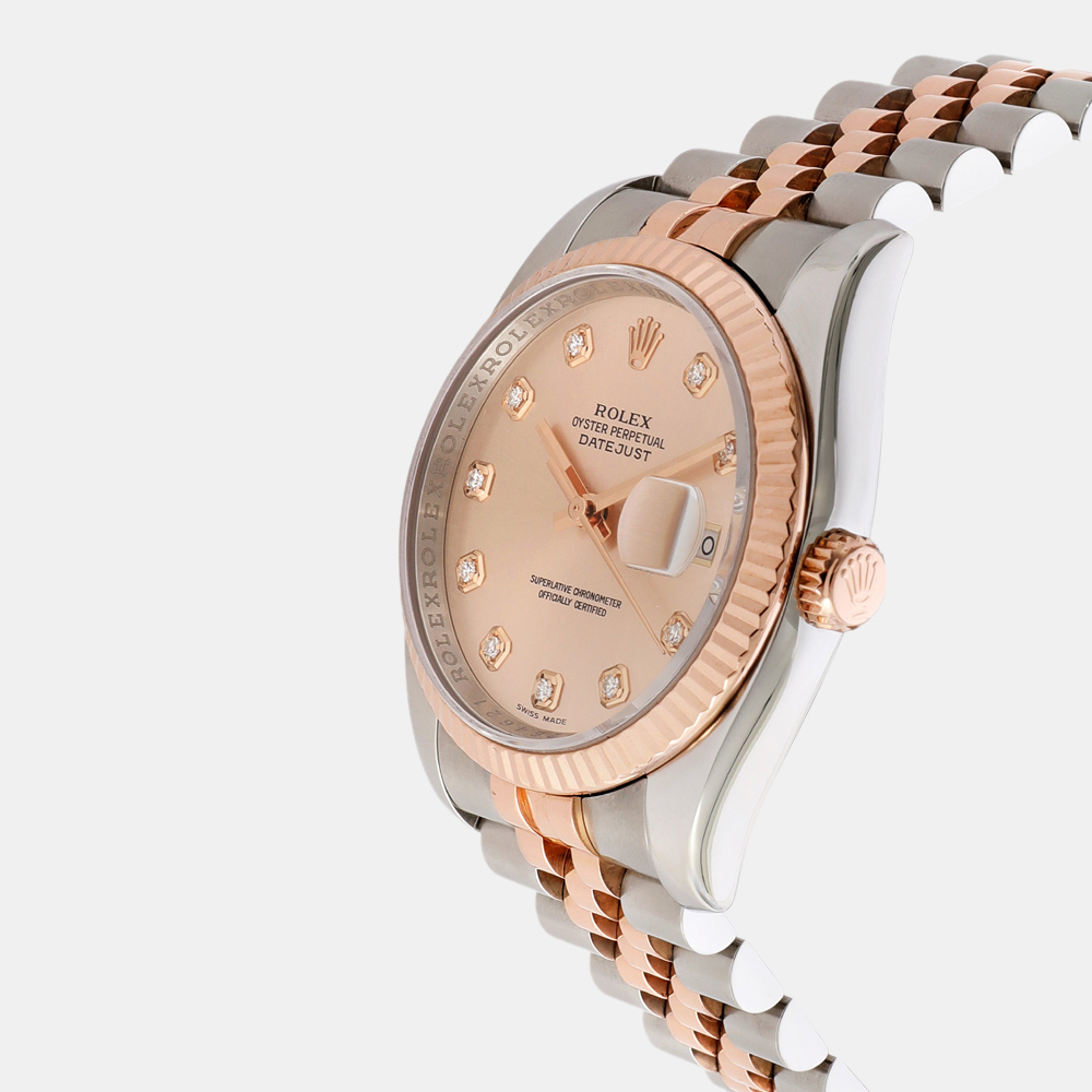 

Rolex Pink Diamonds 18K Rose Gold And Stainless Steel Datejust 116231 Automatic Men's Wristwatch 36 mm