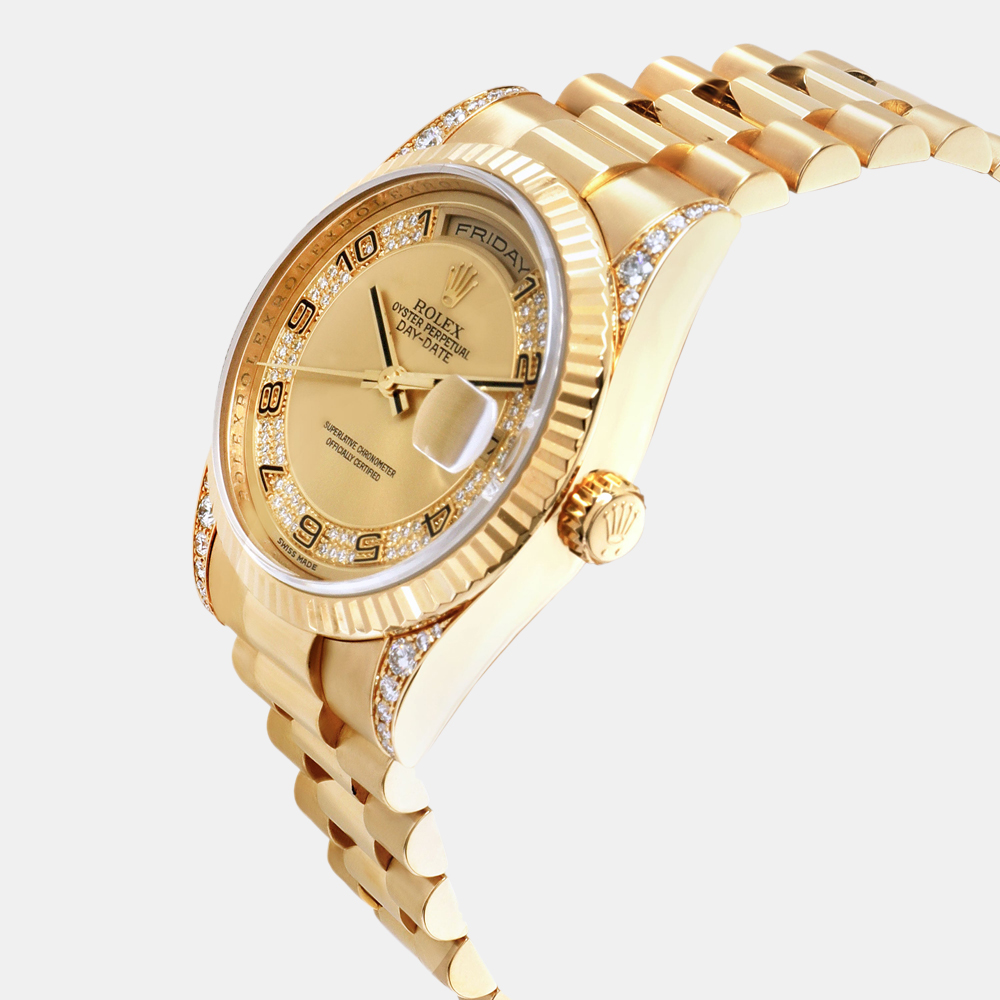 

Rolex Champagne 18K Yellow Gold Day-Date 118338 Men's Wristwatch 36 mm
