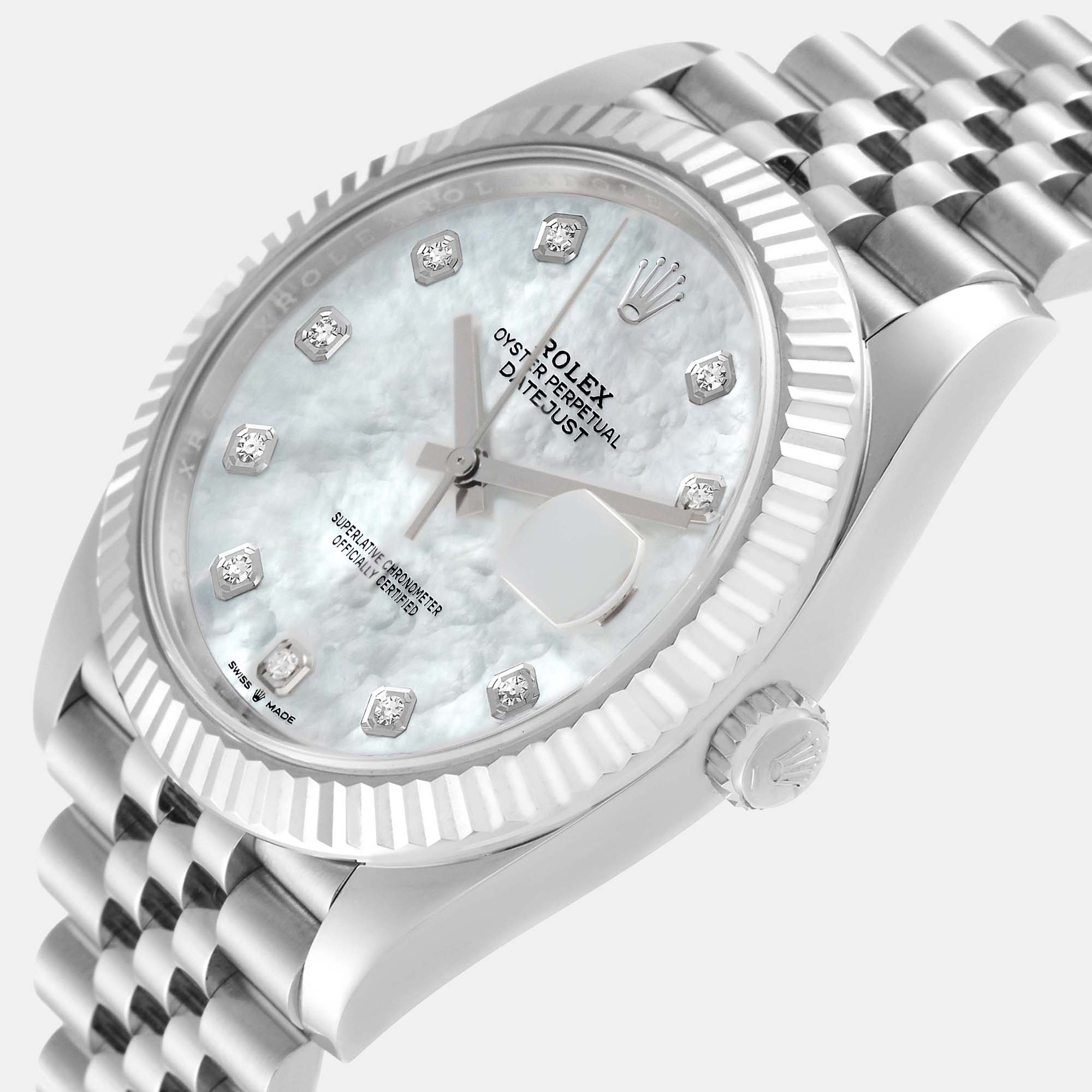 

Rolex MOP Diamonds 18k White Gold And Stainless Steel Datejust 126334 Men's Wristwatch 41 mm