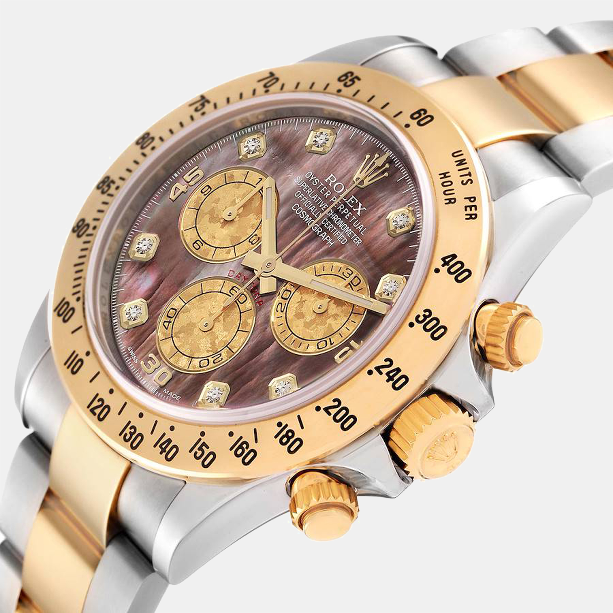 

Rolex MOP Diamonds 18K Yellow Gold And Stainless Steel Cosmograph Daytona 116523 Automatic Men's Wristwatch 40 mm, Brown