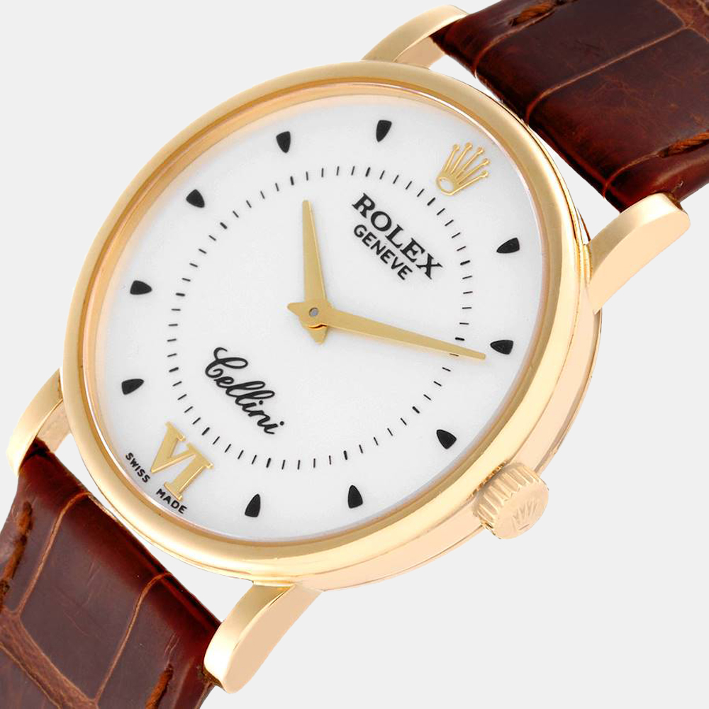 

Rolex Silver 18k Yellow Gold Cellini 5115 Manual Winding Men's Wristwatch 32 mm