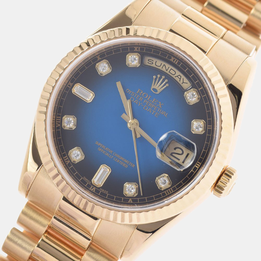 

Rolex Blue Diamond 18K Yellow Gold Day-Date 118238 Automatic Men's Wristwatch 36 mm