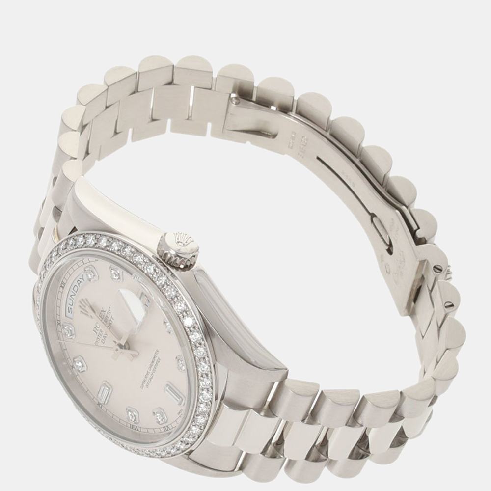 

Rolex Silver Diamond Platinum Day-Date 18346 Automatic Men's Wristwatch 36 mm