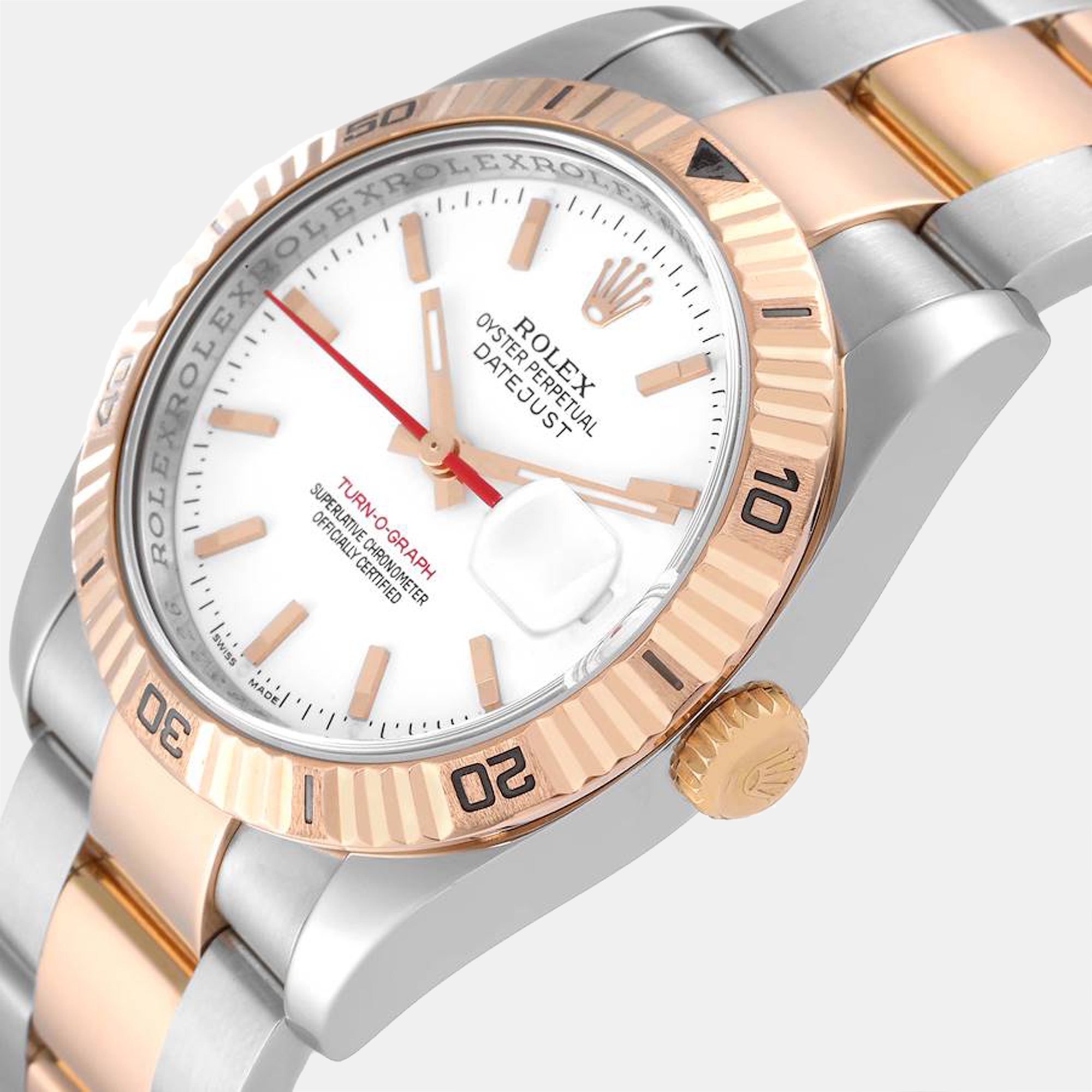 

Rolex White 18K Rose Gold And Stainless Steel Datejust Turnograph 116261 Automatic Men's Wristwatch 36 mm