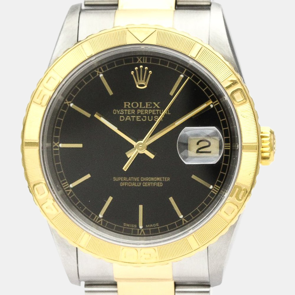 

Rolex Black 18K Yellow Gold And Stainless Steel Datejust 16263 Automatic Men's Wristwatch 36 mm