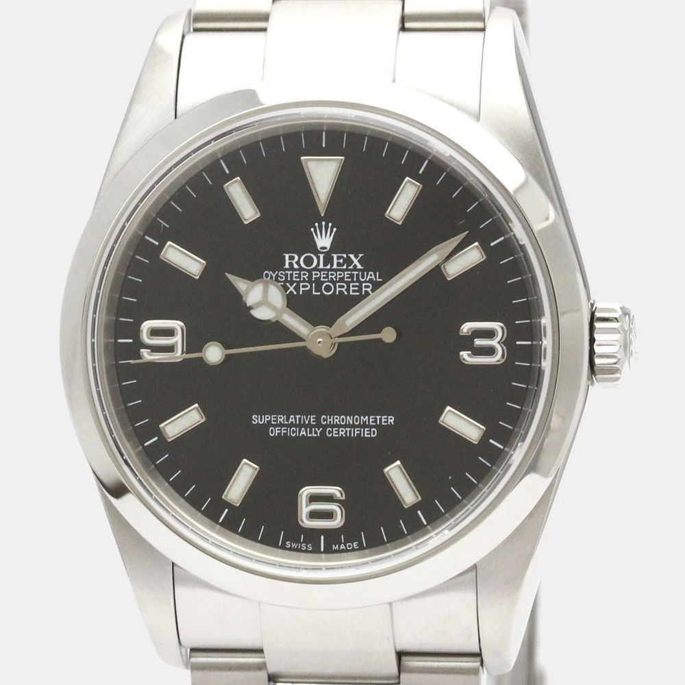 

Rolex Black Stainless Steel Explorer I 114270 Automatic Men's Wristwatch 36 mm