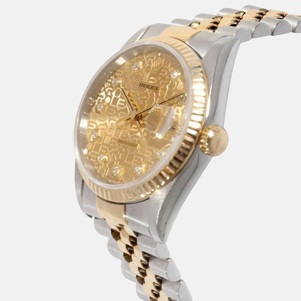 

Rolex Champagne Diamond 18K Yellow Gold And Stainless Steel Datejust 16233 Automatic Men's Wristwatch 36 mm