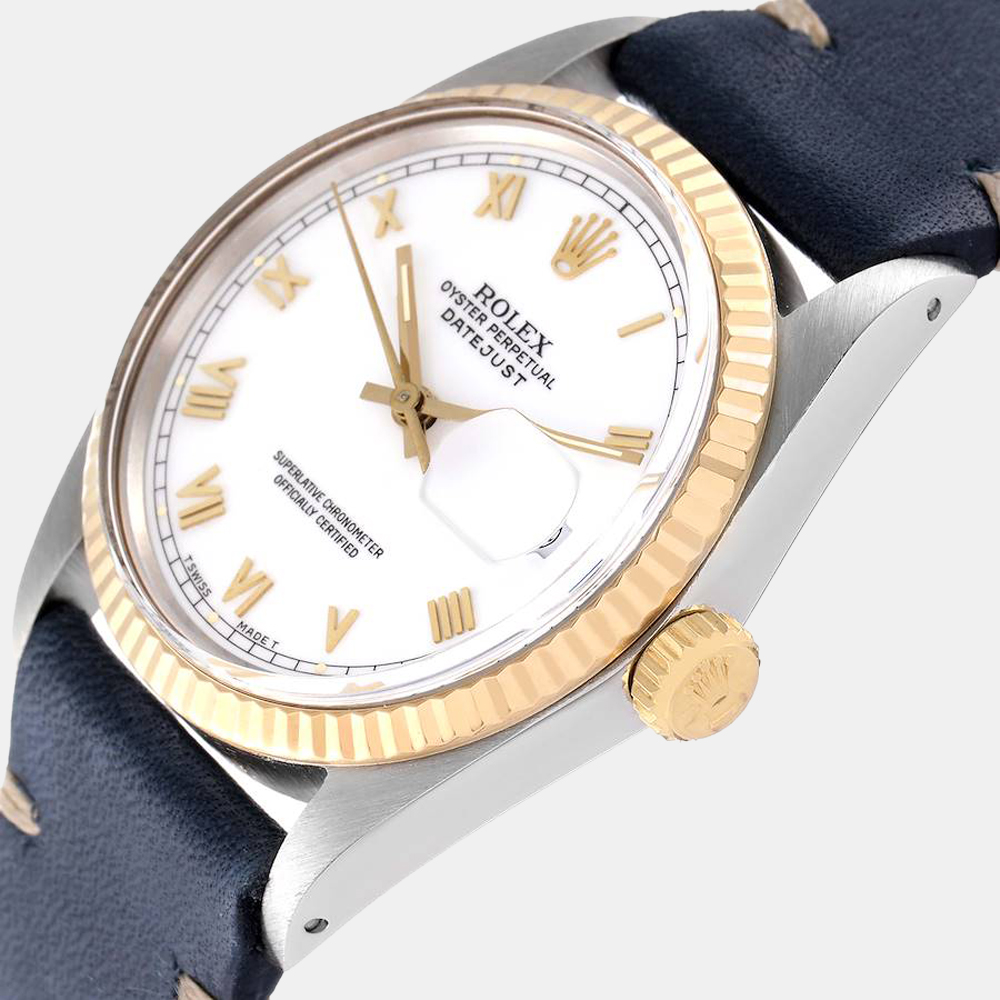 

Rolex White 18k Yellow Gold And Stainless Steel Datejust 16013 Automatic Men's Wristwatch 36 mm