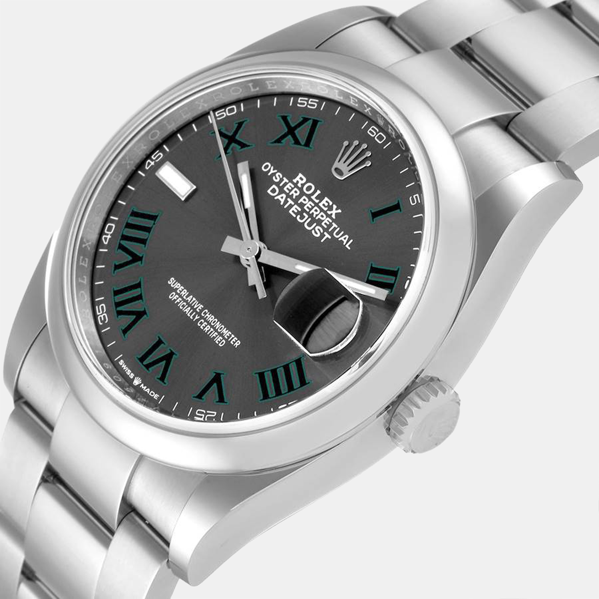 

Rolex Grey Stainless Steel Datejust Wimbledon 126200 Automatic Men's Wristwatch 36 mm