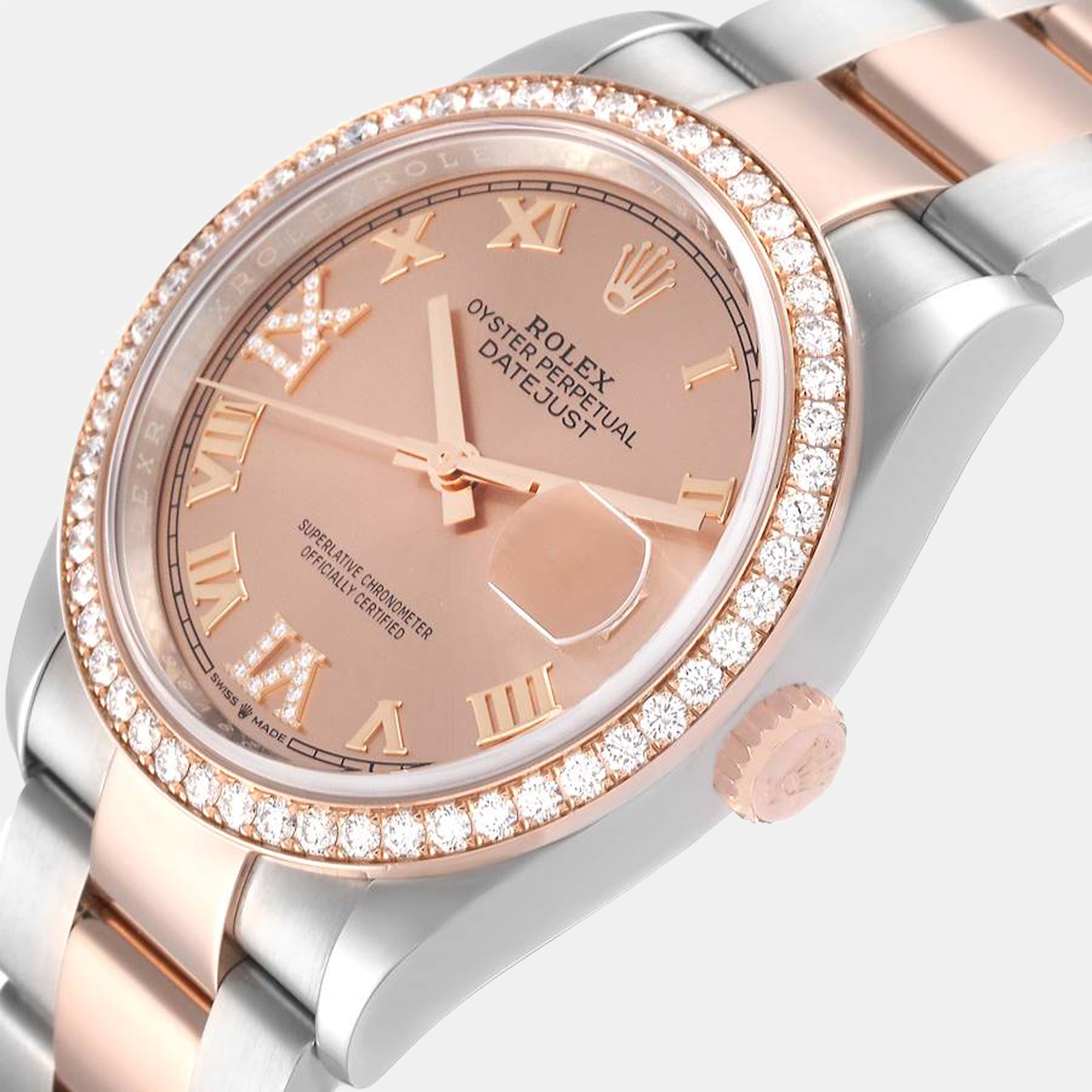 

Rolex Pink Diamonds 18K Rose Gold And Stainless Steel Datejust 126281 Automatic Men's Wristwatch 36 mm