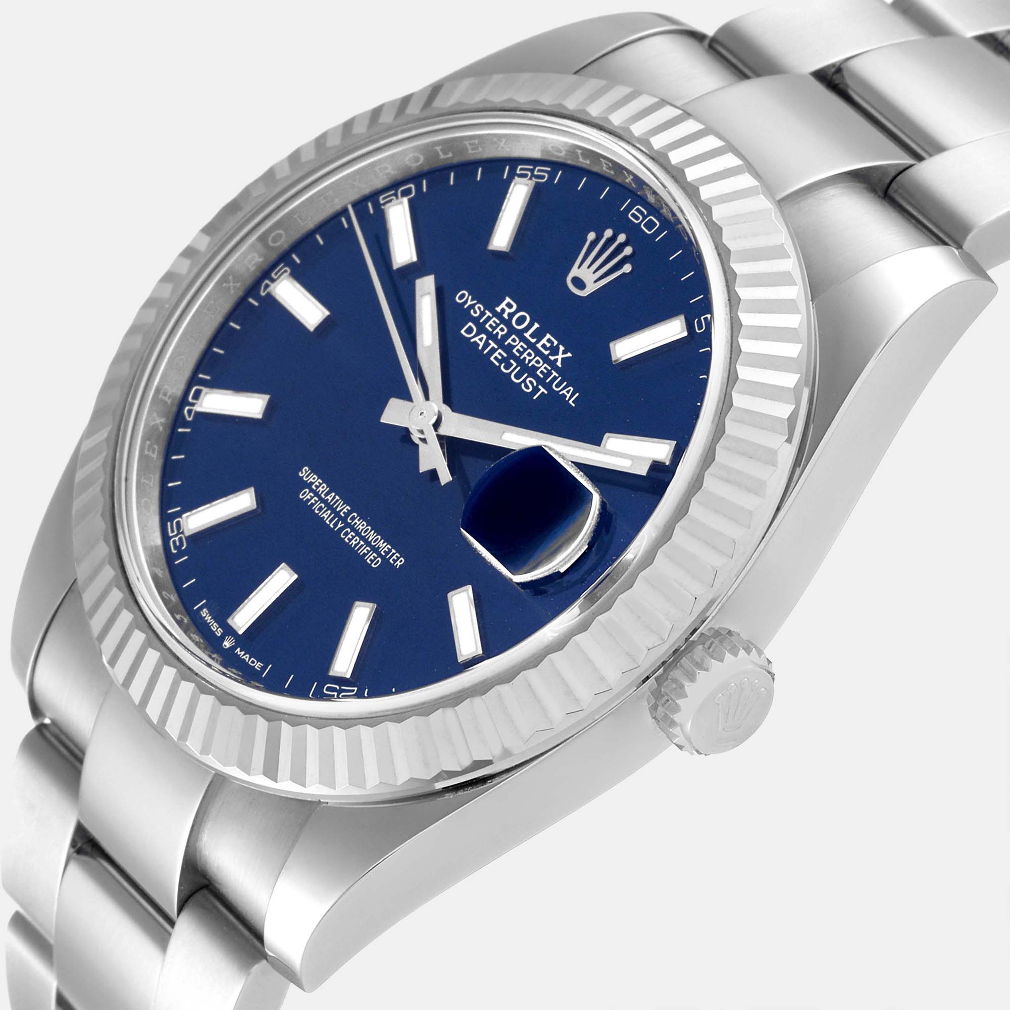 

Rolex Blue 18k White Gold And Stainless Steel Datejust 126334 Men's Wristwatch 41 mm