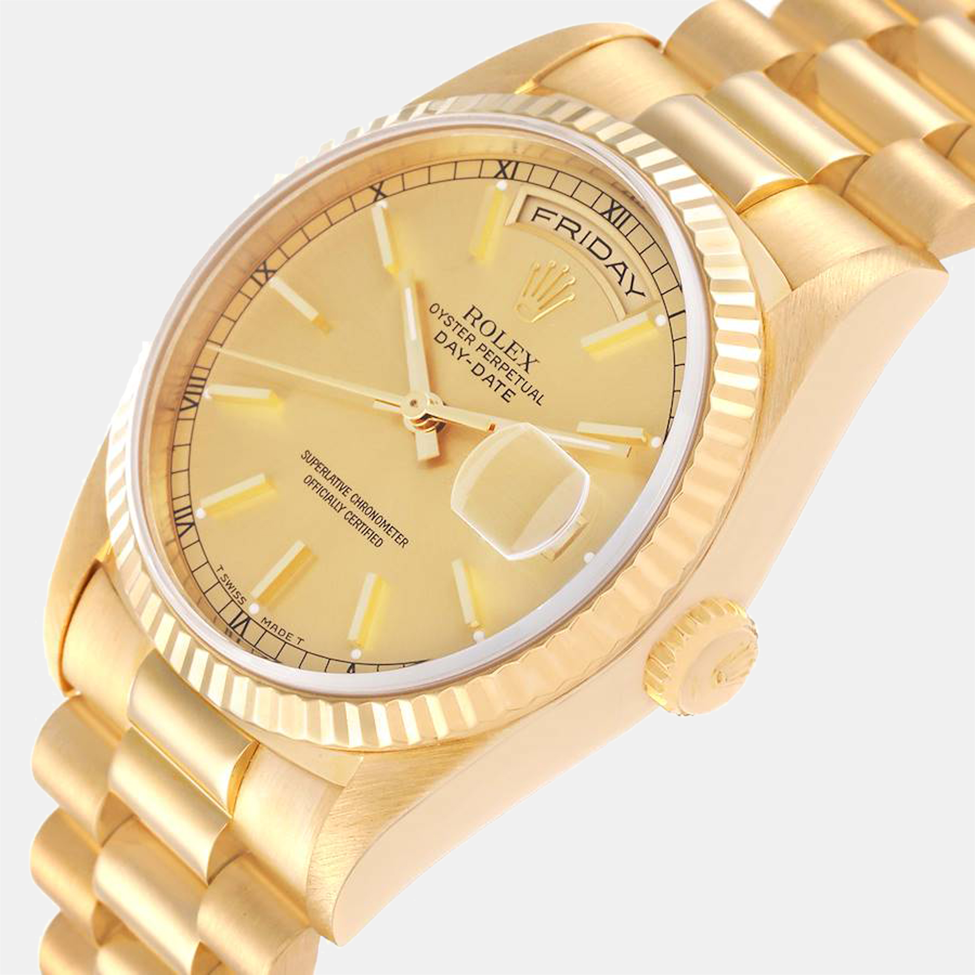 

Rolex Champagne 18K Yellow Gold President Day-Date 18238 Automatic Men's Wristwatch 36 mm