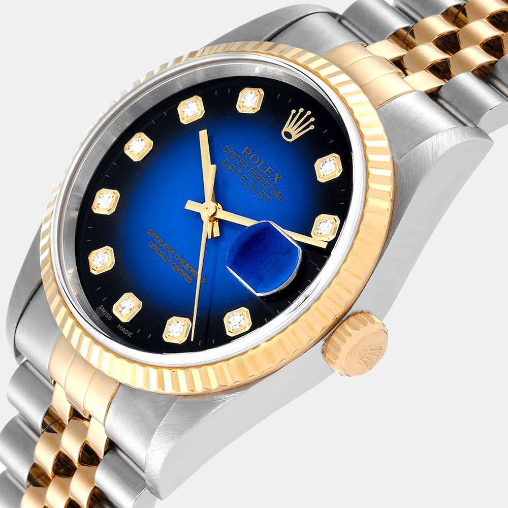 

Rolex Blue Diamond 18k Yellow Gold And Stainless Steel Datejust 16233 Automatic Men's Wristwatch 36 mm