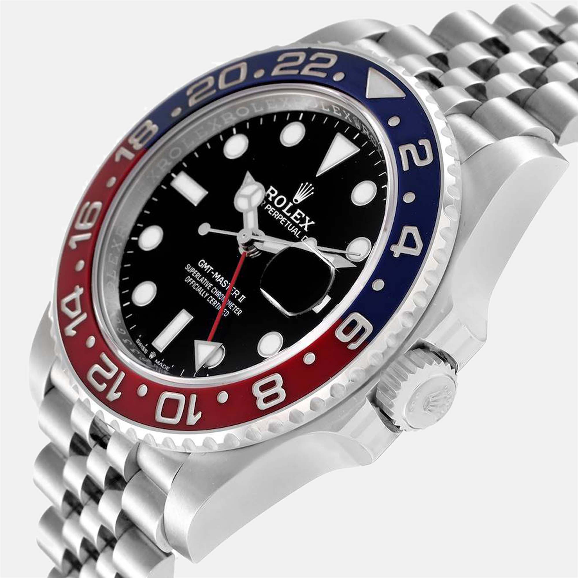 

Rolex Black Stainless Steel GMT-Master II Pepsi 126710 Automatic Men's Wristwatch 40 mm