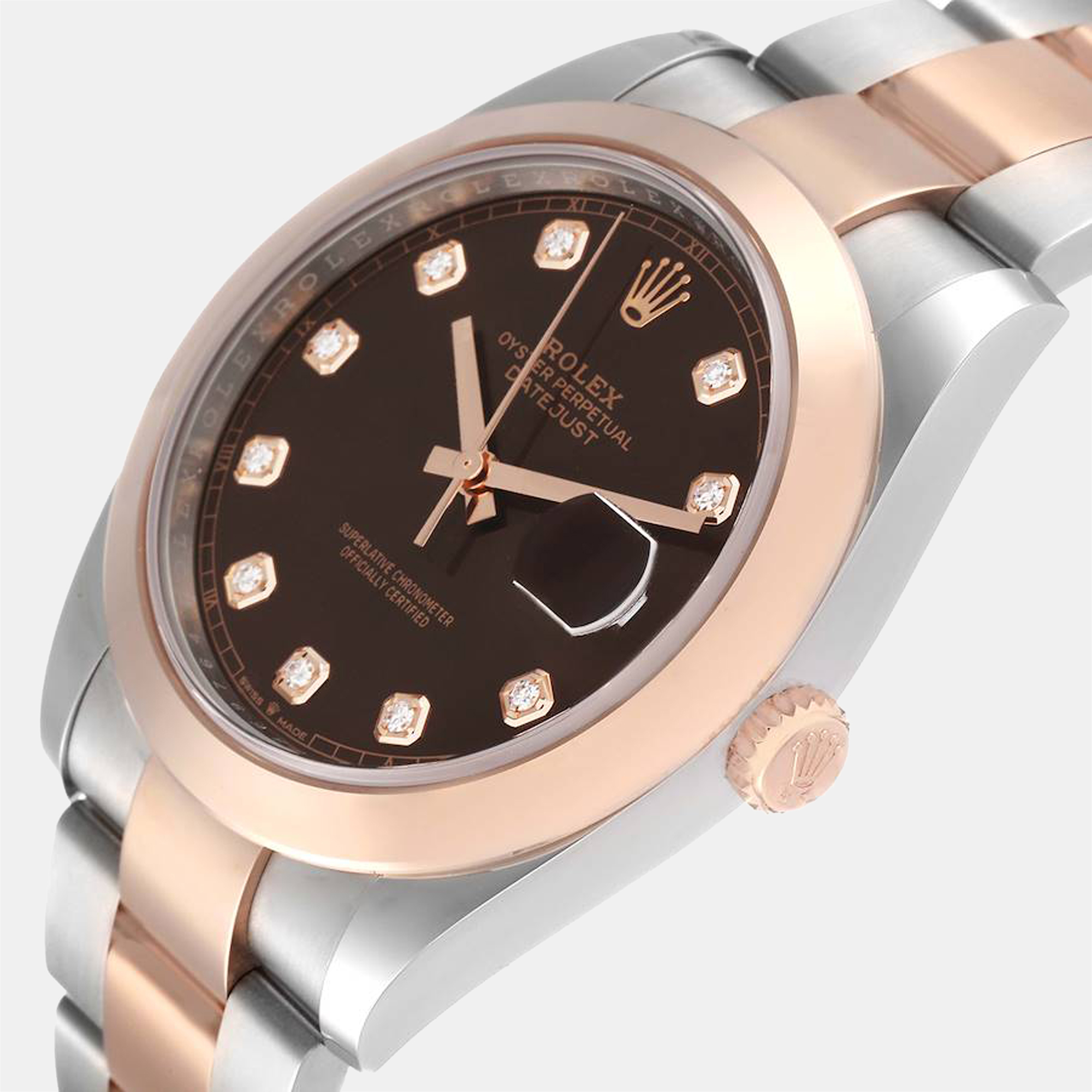 

Rolex Brown Diamonds 18K Rose Gold And Stainless Steel Datejust 126301 Automatic Men's Wristwatch 41 mm