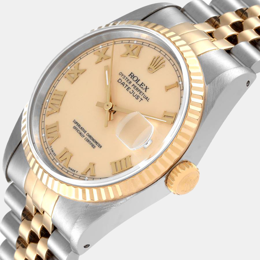 

Rolex Ivory 18k Yellow Gold And Stainless Steel Datejust 16233 Automatic Men's Wristwatch 36 mm