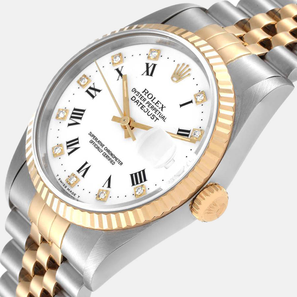 

Rolex White Diamond 18k Yellow Gold And Stainless Steel Datejust 16233 Automatic Men's Wristwatch 36 mm