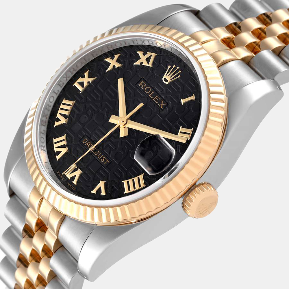 

Rolex Black 18k Yellow Gold And Stainless Steel Datejust 16233 Automatic Men's Wristwatch 36 mm