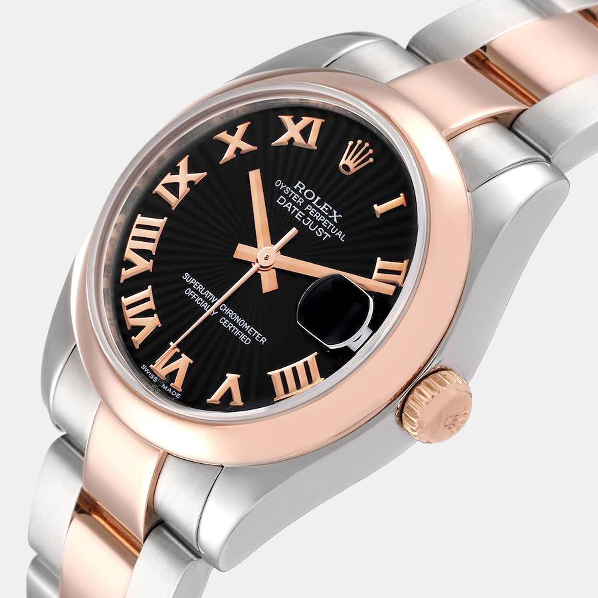 

Rolex Black 18K Rose Gold And Stainless Steel Datejust 178241 Automatic Women's Wristwatch 31 mm