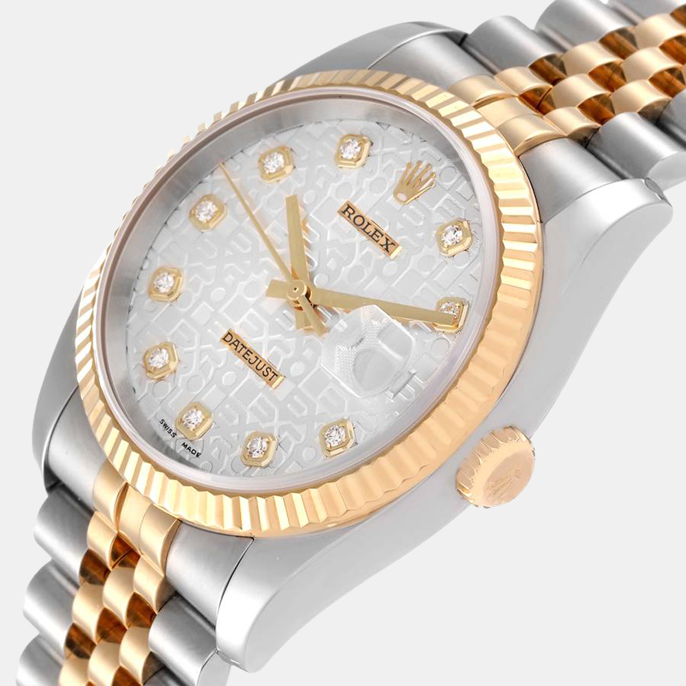 

Rolex Silver Diamond 18k Yellow Gold And Stainless Steel Datejust 116233 Automatic Men's Wristwatch 36 mm