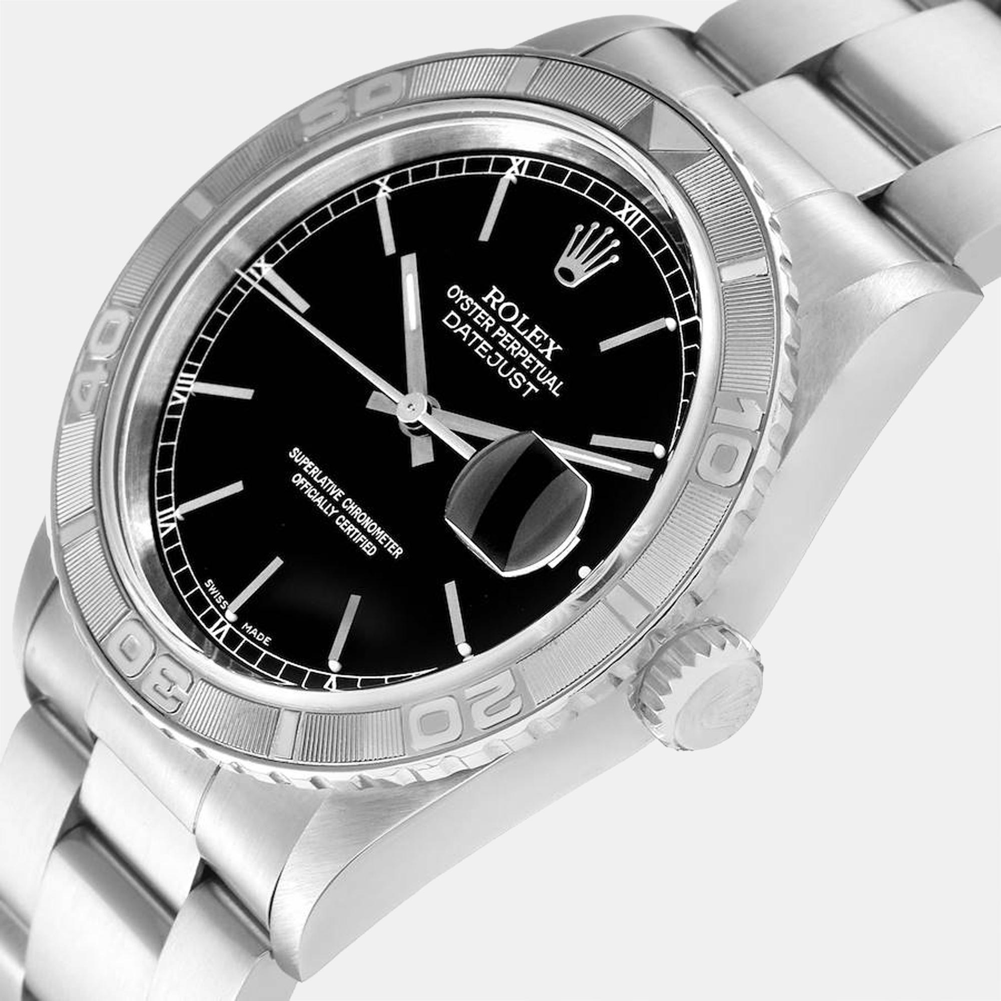 

Rolex Black Stainless Steel Datejust Turnograph 16264 Automatic Men's Wristwatch 36 mm