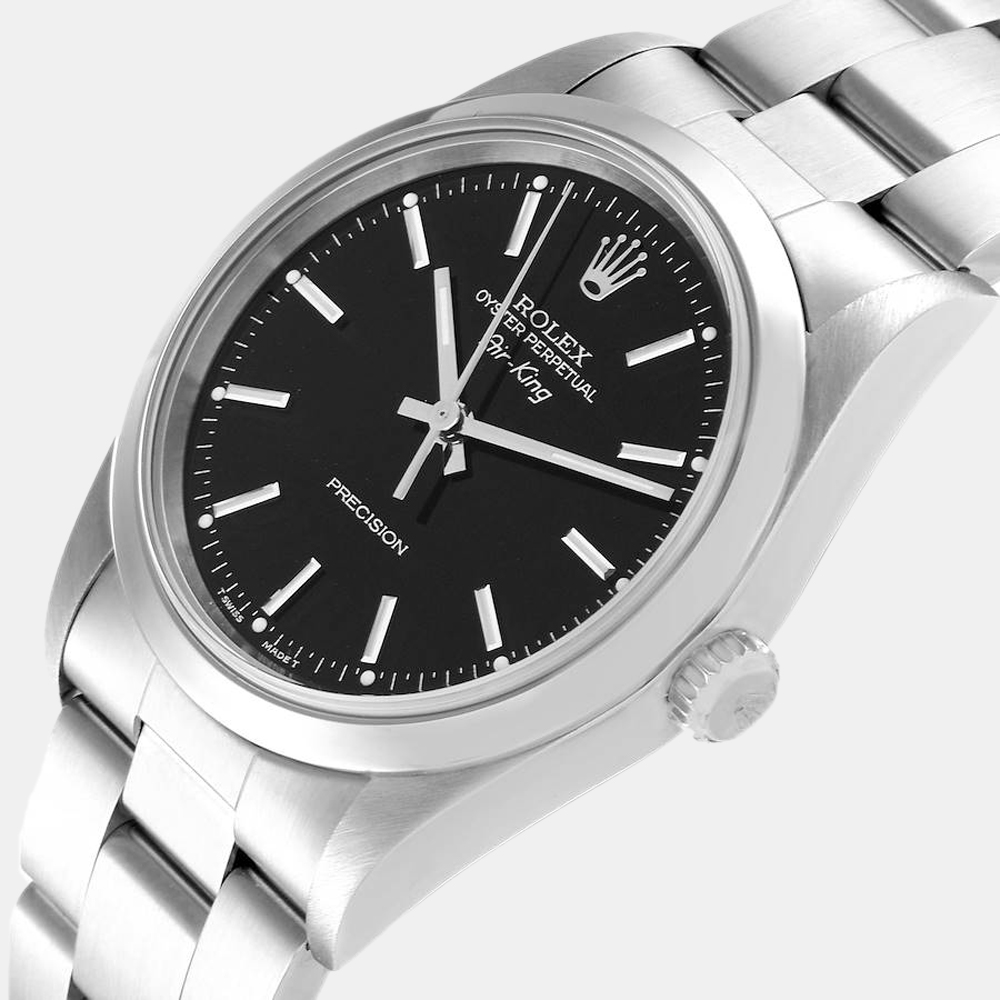

Rolex Black Stainless Steel Air-King 14000 Automatic Men's Wristwatch 34 mm
