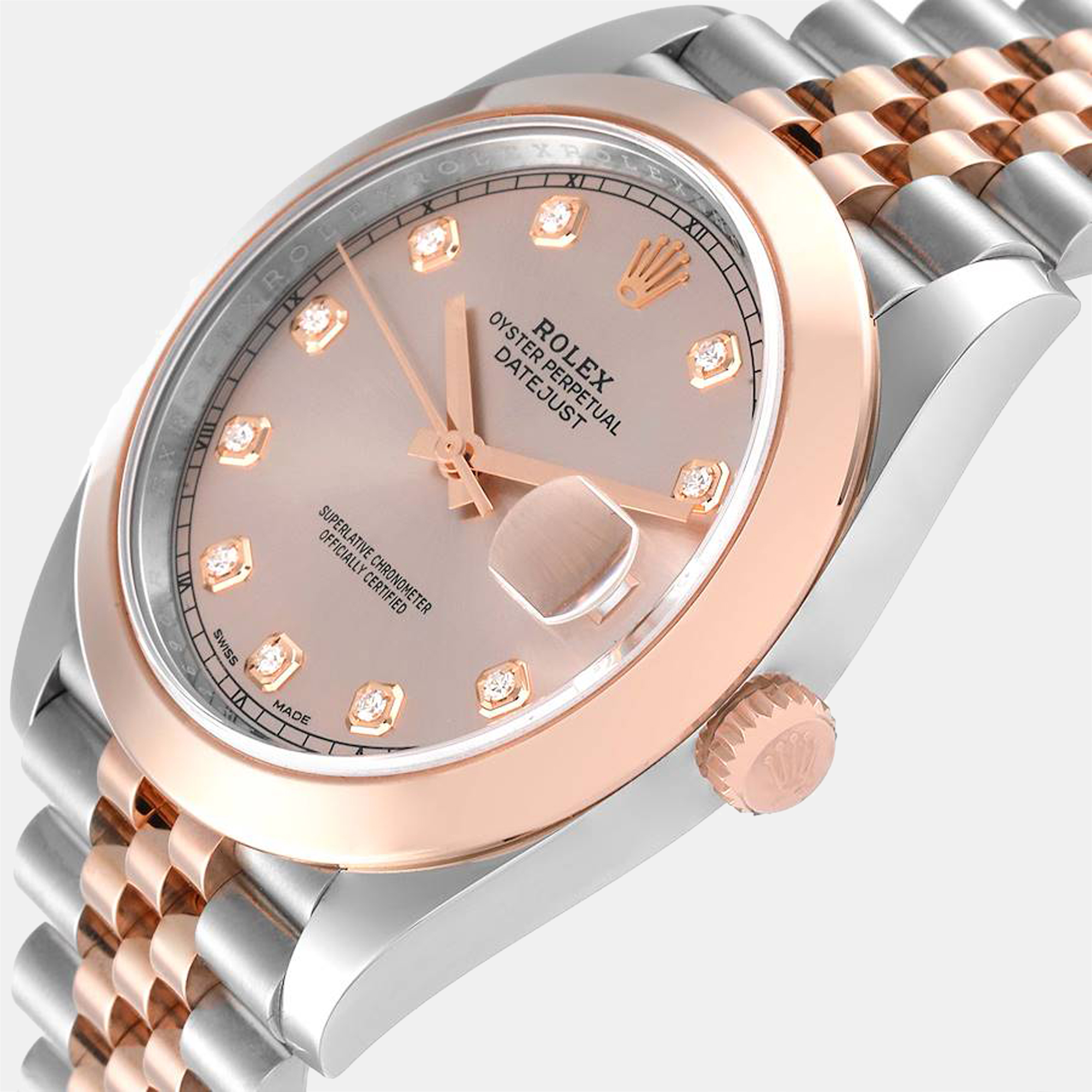 

Rolex Rose Diamonds 18K Rose Gold And Stainless Steel Datejust 126301 Automatic Men's Wristwatch 41 mm, Pink