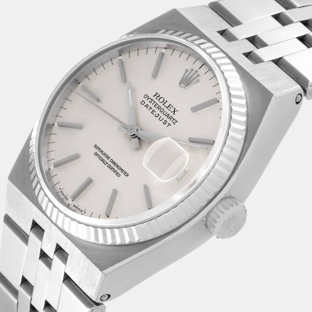 

Rolex Silver Stainless Steel Oysterquartz Datejust 17014 Quartz Men's Wristwatch 36 mm