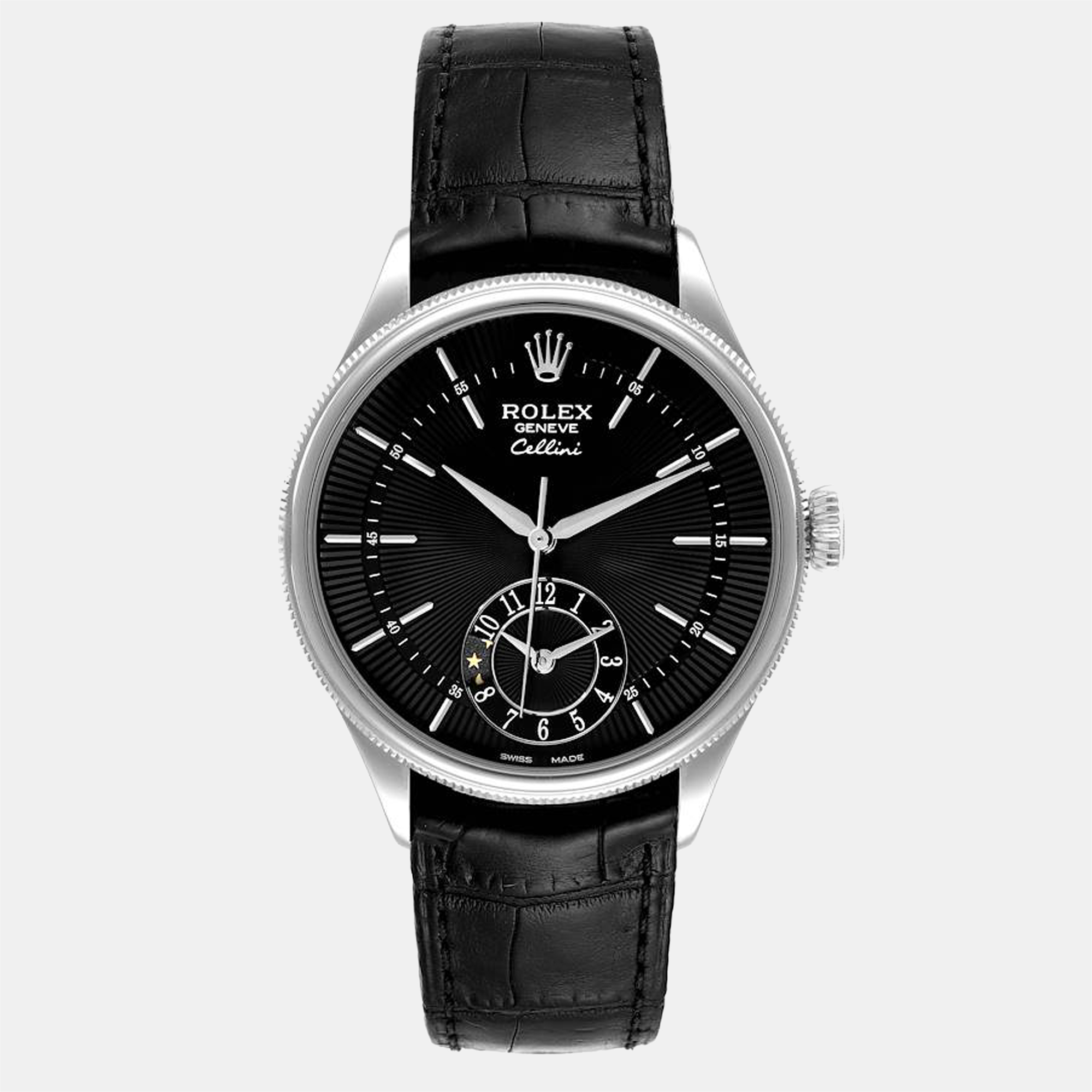 Pre-owned Rolex Black 18k White Gold Cellini 50529 Automatic Men's Wristwatch 39 Mm
