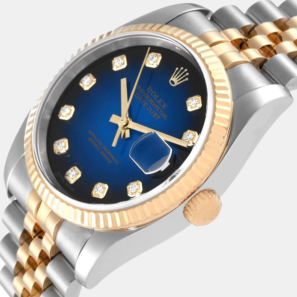 

Rolex Blue Diamond 18k Yellow Gold And Stainless Steel Datejust 116233 Automatic Men's Wristwatch 36 mm