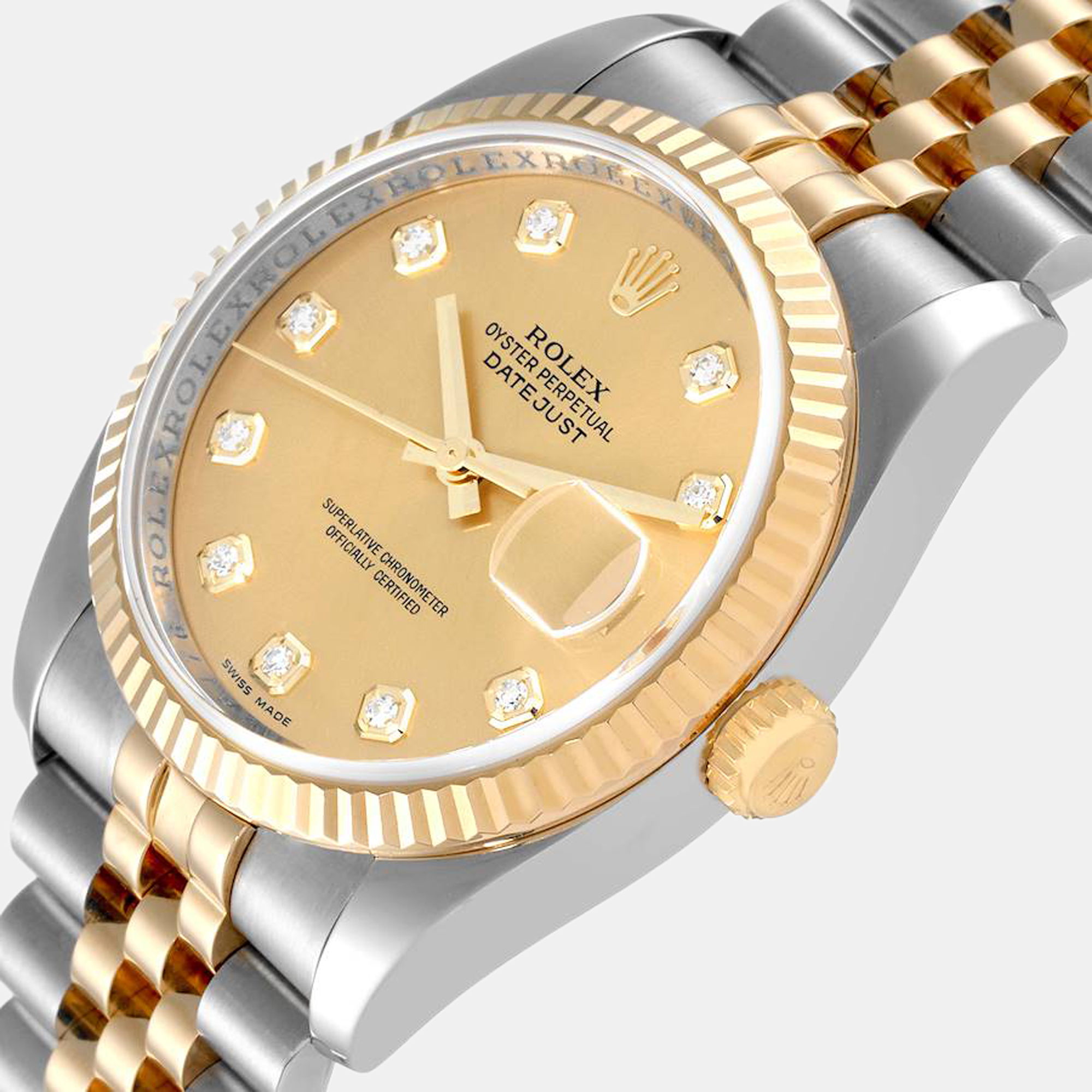 

Rolex Champagne Diamonds 18k Yellow Gold And Stainless Steel Datejust 116233 Automatic Men's Wristwatch 36 mm