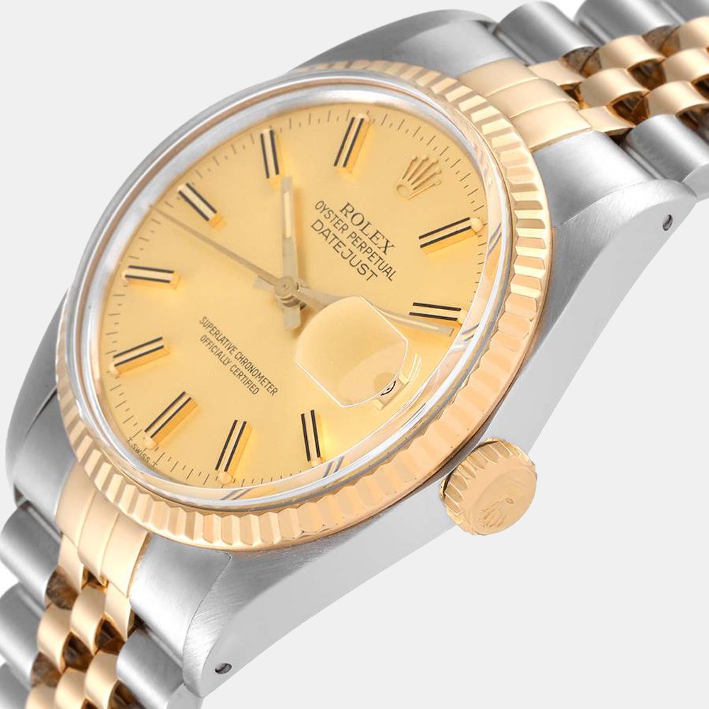 

Rolex Champagne 18k Yellow Gold And Stainless Steel Datejust 16013 Automatic Men's Wristwatch 36 mm