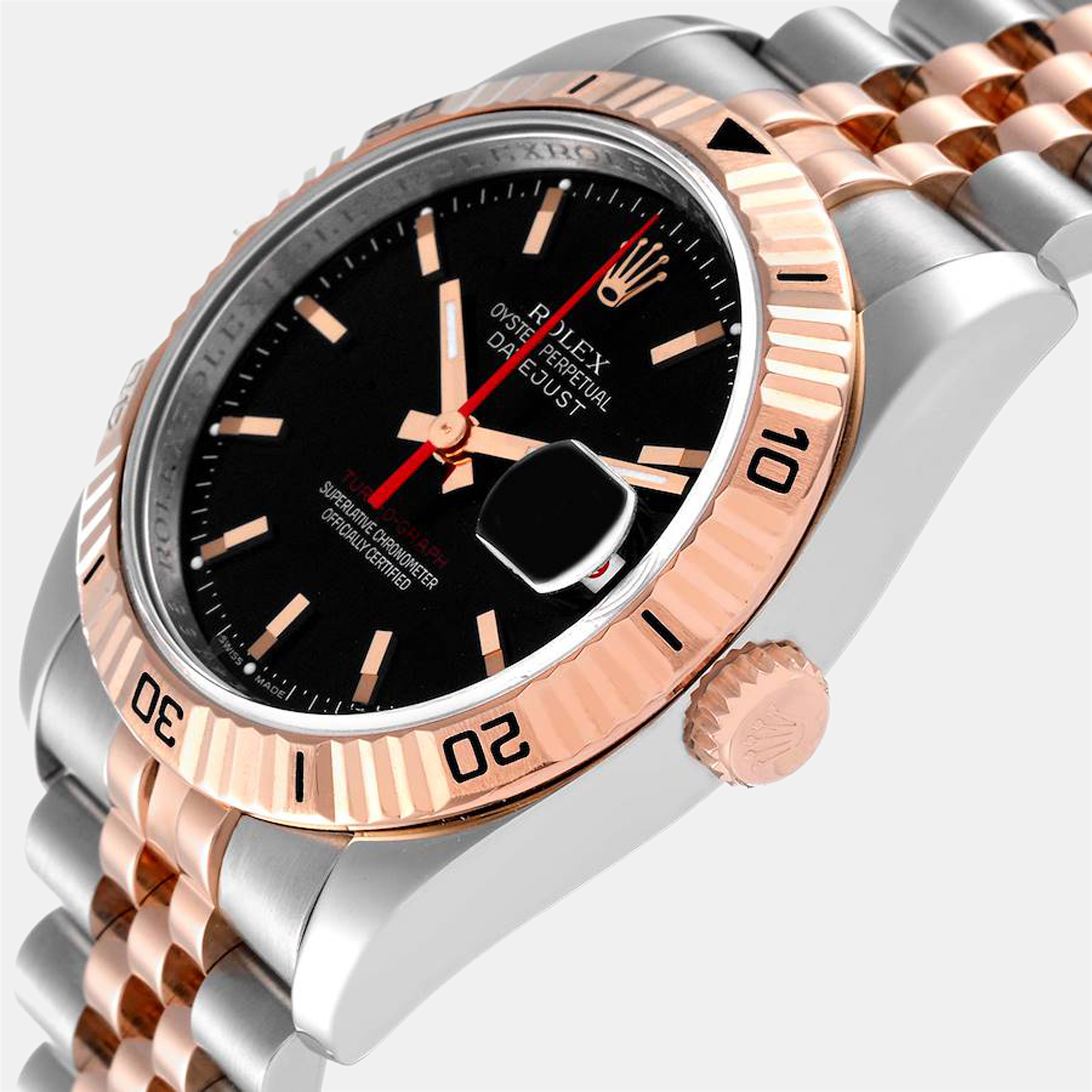 

Rolex Black 18K Rose Gold And Stainless Steel Datejust Turnograph 116261 Automatic Men's Wristwatch 36 mm