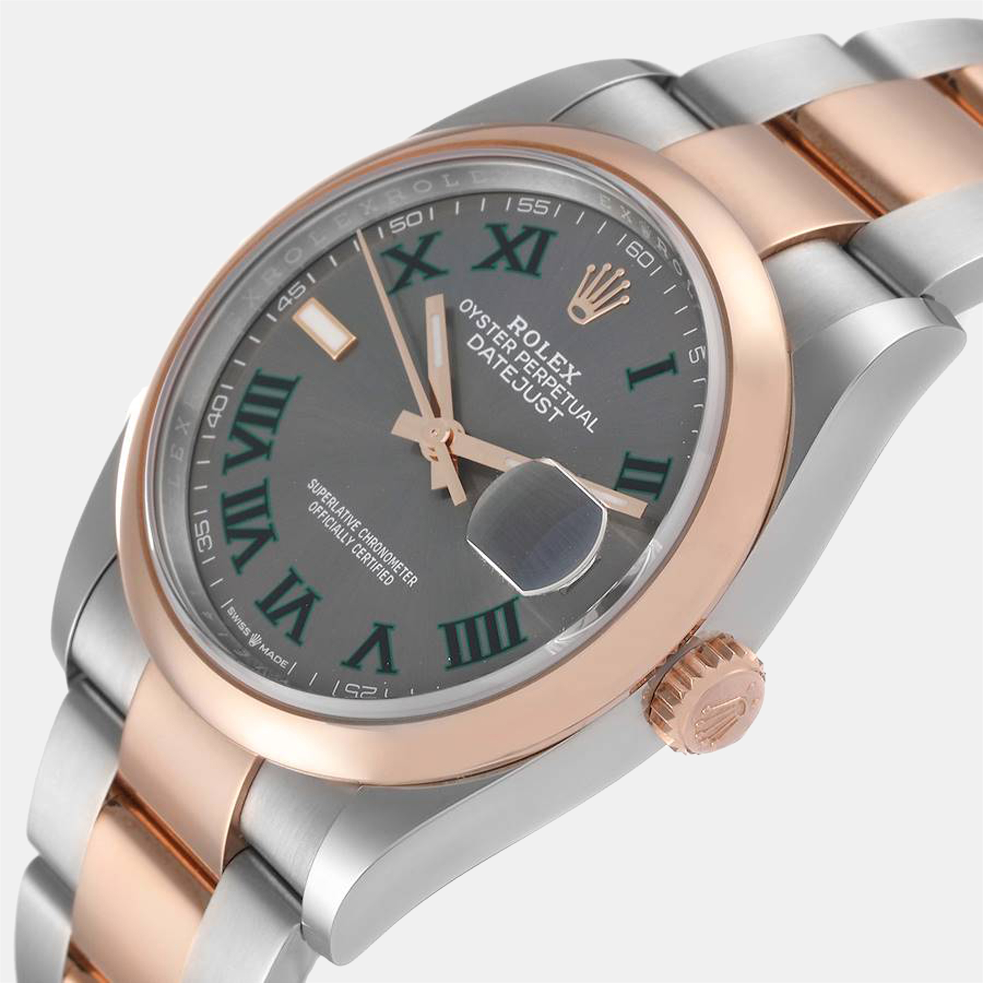 

Rolex Grey 18K Rose Gold And Stainless Steel Datejust Wimbledon 126201 Automatic Men's Wristwatch 36 mm