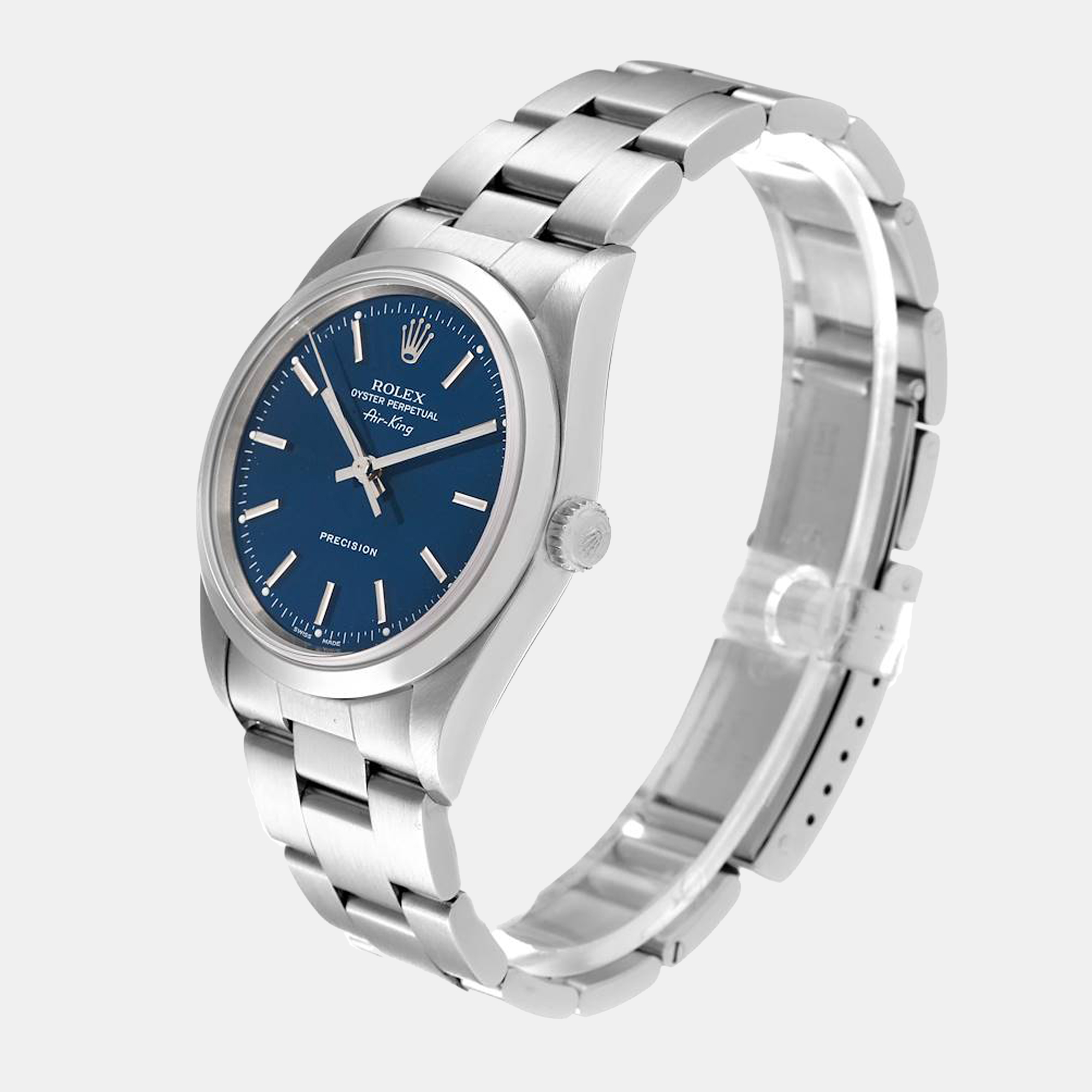 

Rolex Blue Stainless Steel Air-King 14000 Automatic Men's Wristwatch 34 mm