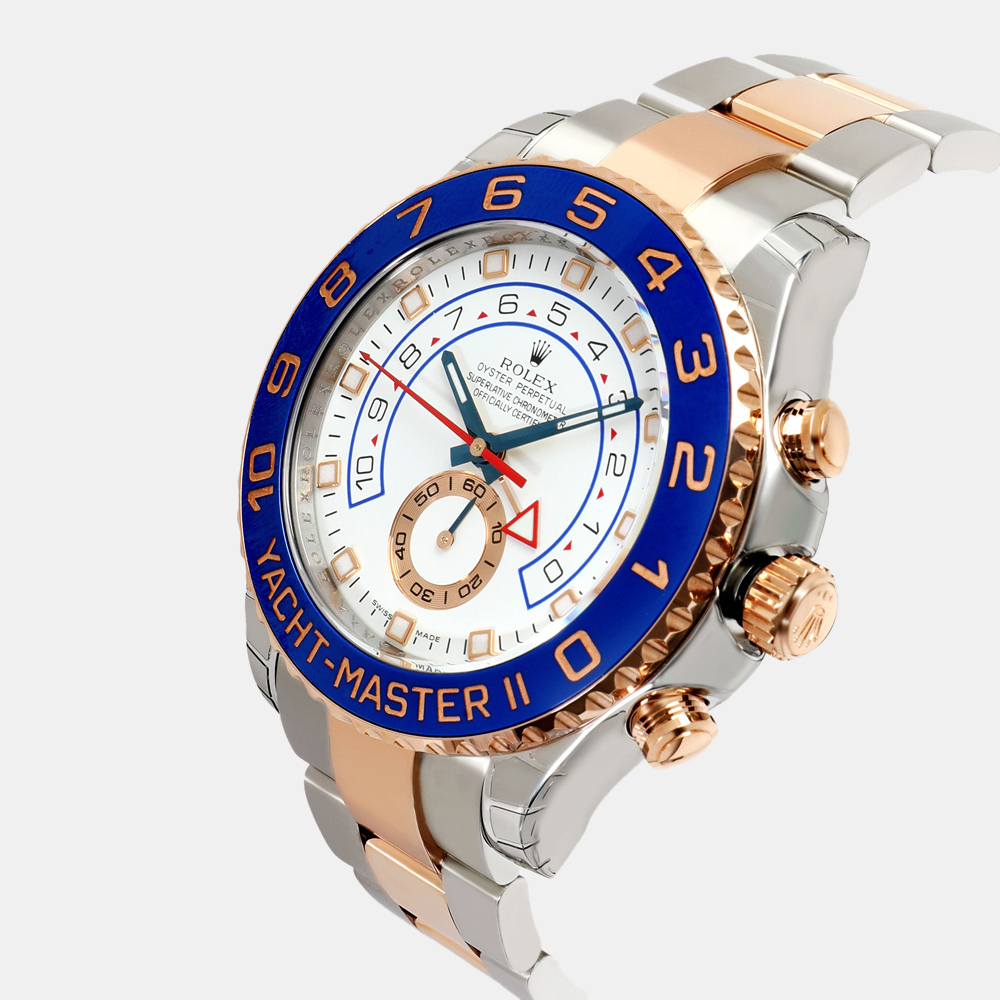 

Rolex White 18k Rose Gold And Stainless Steel Yacht-Master II 116681 Automatic Men's Wristwatch 44 mm