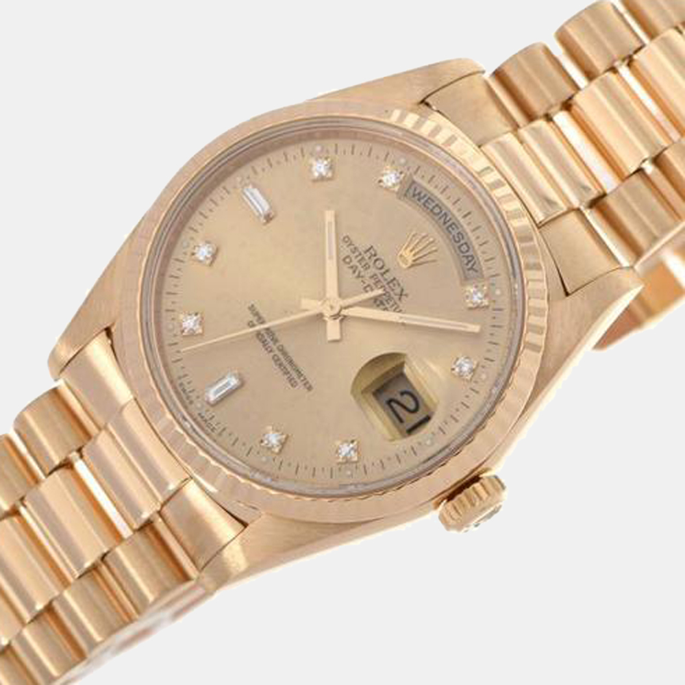 

Rolex Champagne Diamonds 18k Yellow Gold Day-Date 18238A Automatic Men's Wristwatch 36 mm