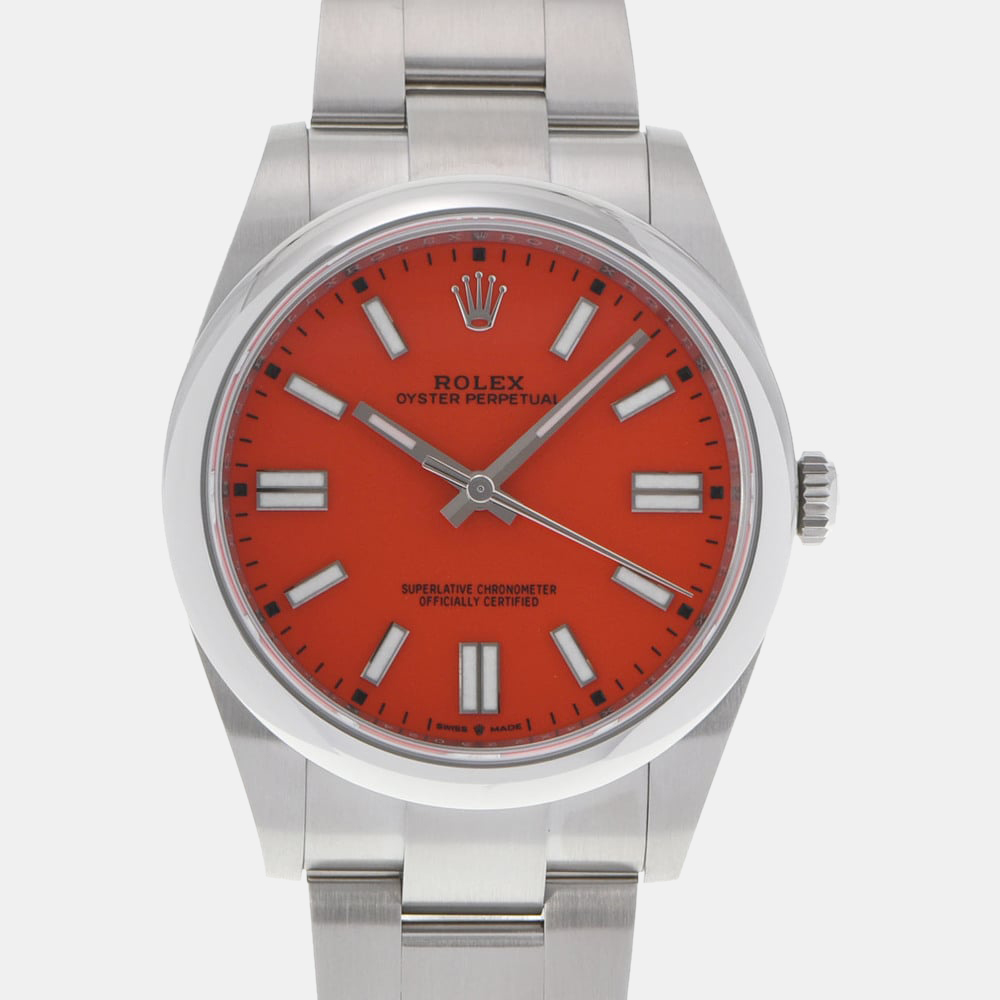 Pre-owned Rolex Red Stainless Steel Oyster Perpetual 124300 Automatic ...