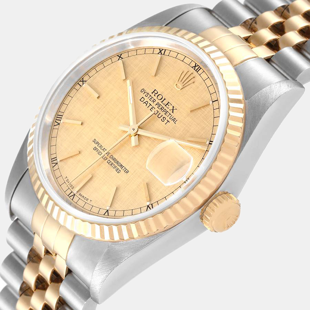 

Rolex Champagne 18k Yellow Gold And Stainless Steel Datejust 16233 Automatic Men's Wristwatch 36 mm