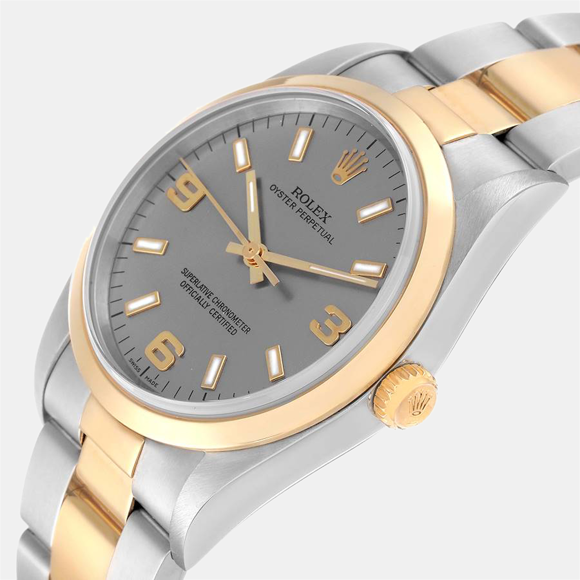 

Rolex Grey 18K Yellow Gold And Stainless Steel Oyster Perpetual 14203 Automatic Men's Wristwatch 34 mm