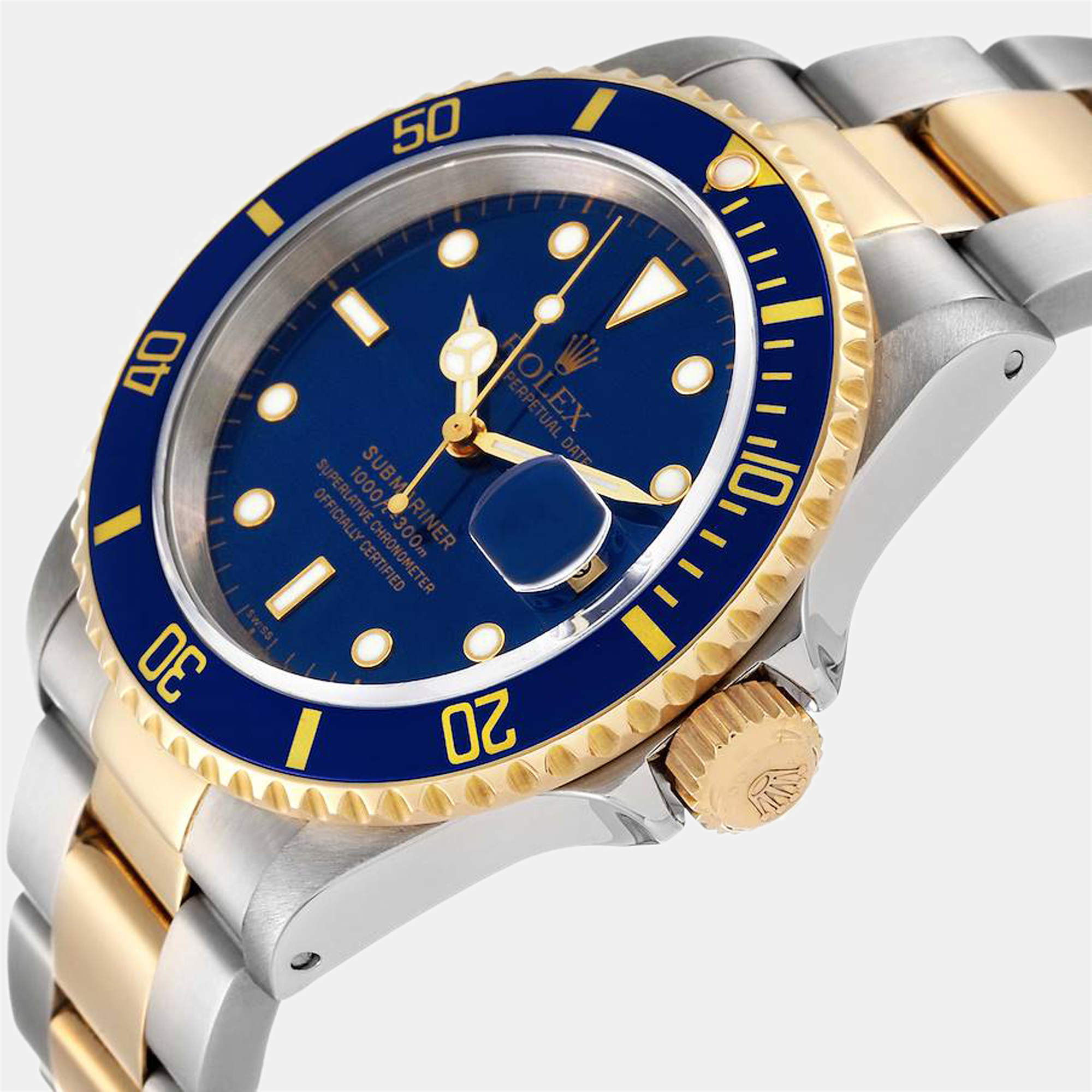 

Rolex Blue 18k Yellow Gold And Stainless Steel Submariner 16613 Automatic Men's Wristwatch 40 mm